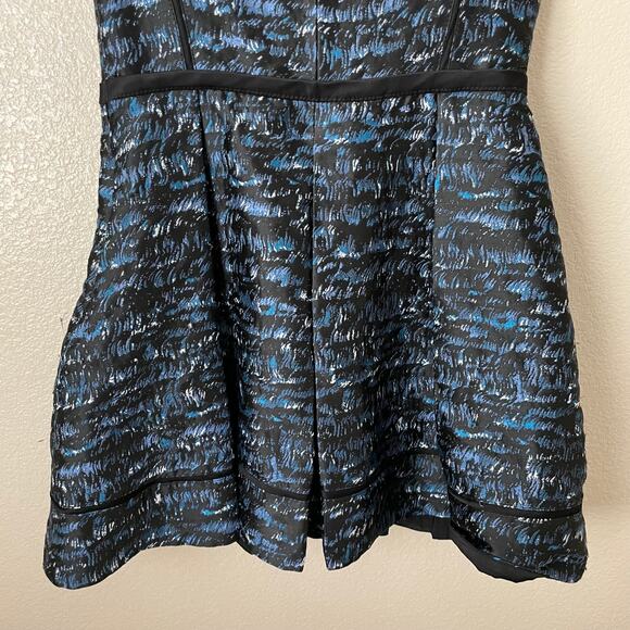 Proenza Schouler Dress Womens Size 6 Black Blue Silk Blend Jacquard Pleated Mini - Picture 7 of 13